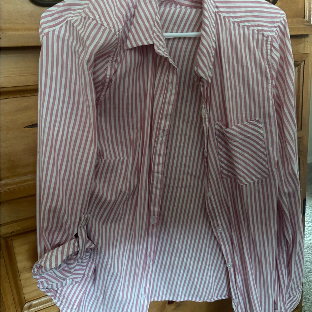 Pink and White Striped Button-Up Shirt